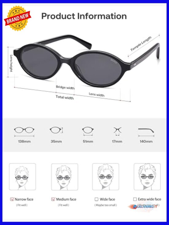 Handmade Acetate Polarized Oval Sunglasses Y2K Retro Vintage Narrow Fit main image 5
